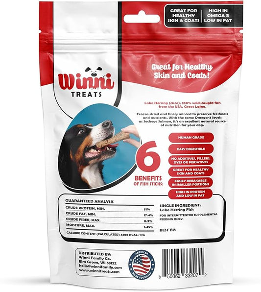 Freeze-Dried Fish Sticks for Dogs - Limited Ingredient Preservative Free Premium Dog Chew - 100% Wild-Caught Cisco Fish from The Great Lakes - Raw Single Ingredient Treats for Pets - 3 oz