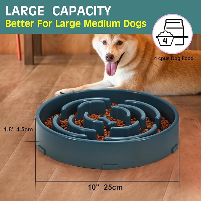 WHIPPY Large Slow Feeder Dog Bowls for Large Medium Dogs Anti-Chocking Slow Feeding Maze Dog Food Bowl Slow Eating Interactive Bloat Stop Puzzle Bowl,Blue