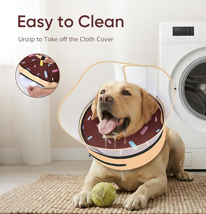 Raised Inflatable Dog Cone After Surgery - Adjustable Recovery Donut Collar with Neck Strap and Removable Anti-Licking Shield - Soft Dog Cone Alternative for Small Medium Large Dogs (DonutBrown,XXL)