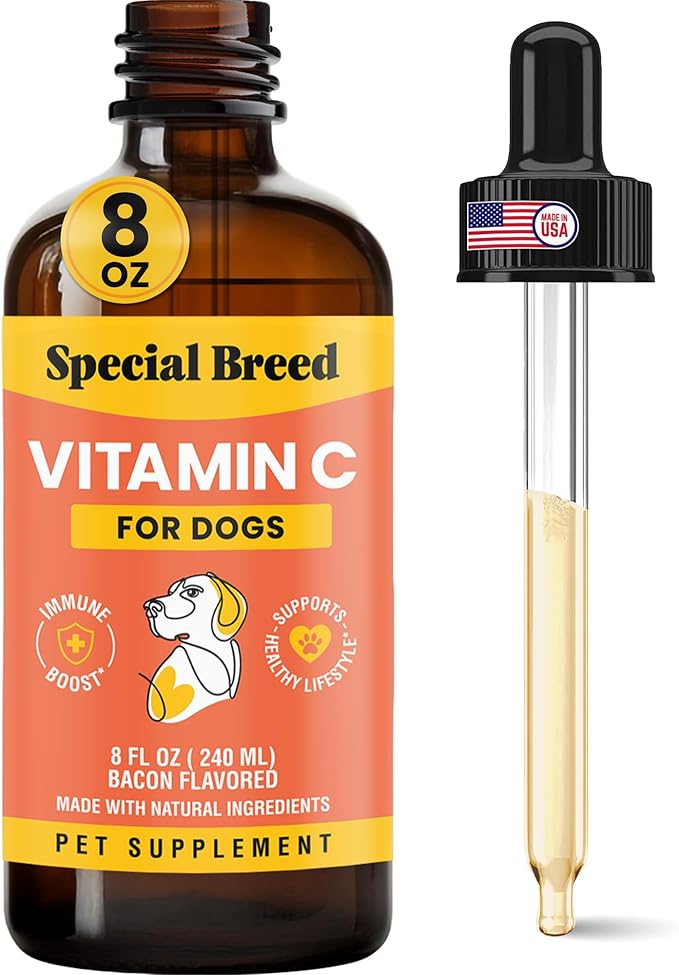 Vitamin C for Dogs, Helps Support Immune System, Vitamin C Liquid Supplement, Dog Immune Booster, Bacon Flavored, 8oz