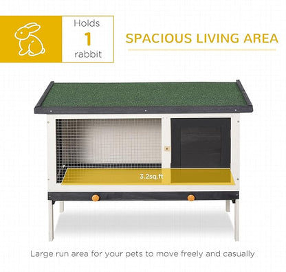 Rabbit Hutch Outdoor Indoor, Wooden Bunny Cage with Removable Tray & Waterproof Roof, 35.5” Small Animal House for Rabbits, Guinea Pigs, Chinchillas
