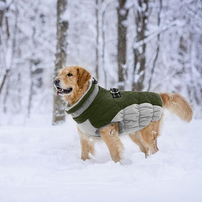 Lelepet Dog Coat Warm Dog Winter Coat Waterproof Dogs Jacket with Harness Built in Reflective Pet Fleece Vest Zip-Up Cold Weather Coats for Large Dogs Turtleneck & Windproof Coats Boxer Army Green XL