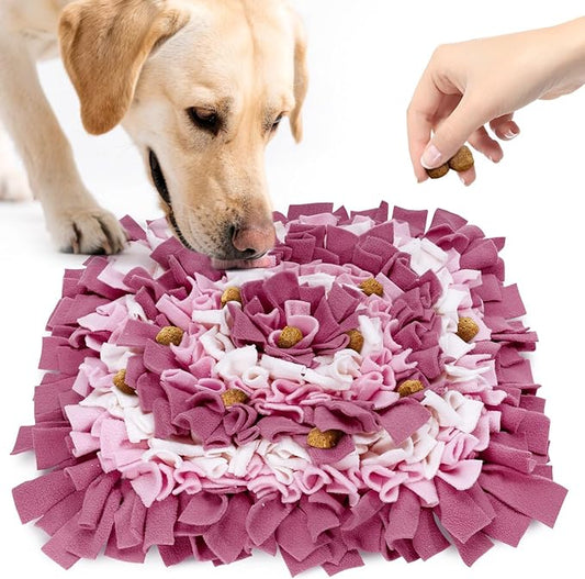 LIVEKEY Pet Snuffle Mat for Dogs, Dog Feeding Mat, Nosework Training Mats for Foraging Instinct Interactive Puzzle Toys (Red&Pink&White)
