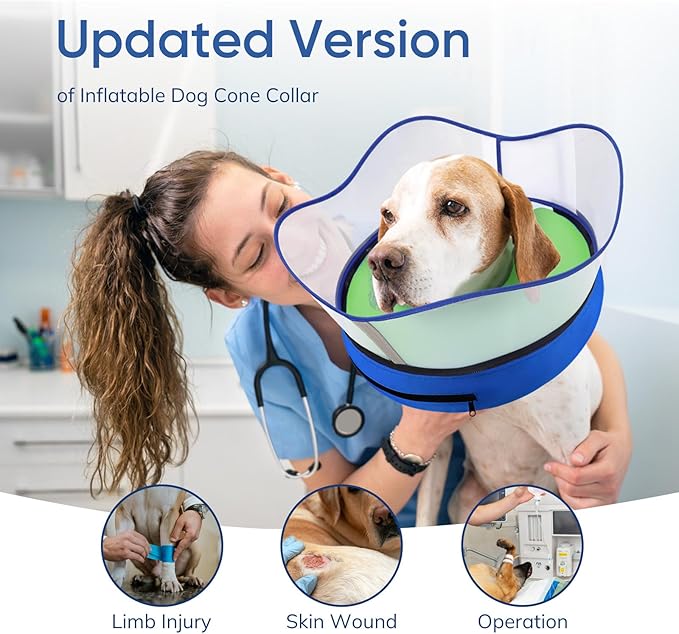 Supet Raised Inflatable Dog Cone Collar to Stop Licking, Soft Dog Cone Alternative for Small Medium Large Dogs, Doggie Donut Collar After Surgery