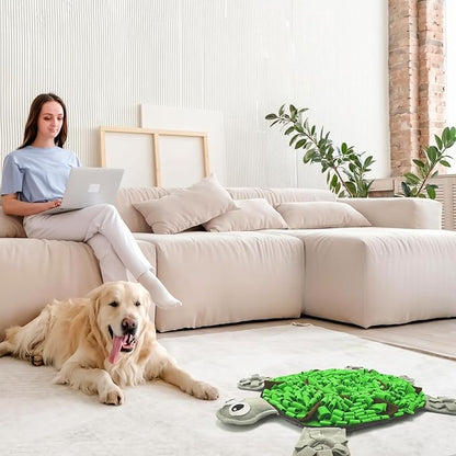 Snuffle Mat for Dogs, Tortoise-Themed Slow Feeder for Small/Middle/Large Breed, Durable Washable Portable Pet Feeding Mat, Nose Work Training Pad, Anxiety Relief & Mental Stimulation(S, Green)