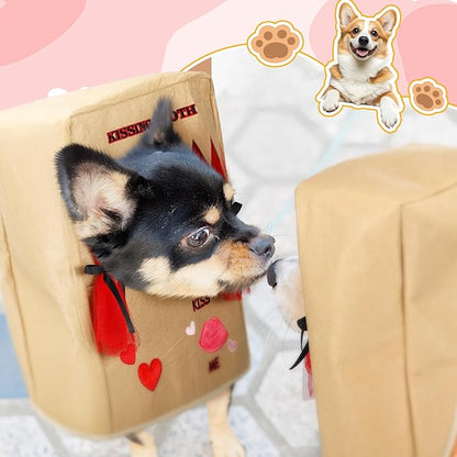 Solsew Valentine Dog Costume Kissing Booth Headpiece for Dog and Cats Cute Pup Kissing Booth Pet Headwear Costume Gift for Holiday Birthday Party(Brown,L/XL)
