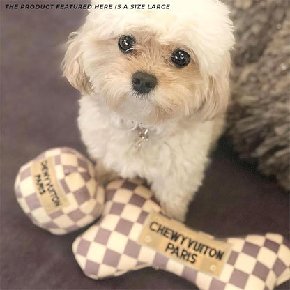 Haute Diggity Dog Checker Chewy Vuiton Ball, Plush Designer Dog Toys with Interactive Squeaker, Stimulating Pet Enrichment, Machine-Washable & Safe Materials for All Breeds, Size Large