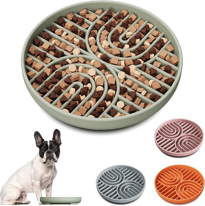 Slow Feeder Dog Bowl, Silicone Puzzle Bowl With Suction Cups for Dogs & Puppies, Anxiety Relief, Slow Eating, Dishwasher Fit, All Breeds, Green