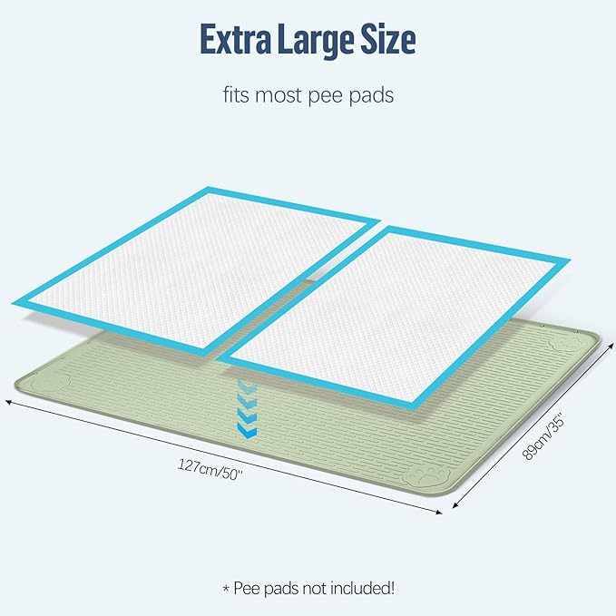 Pee Pad Holder for Dogs, 50" x 35" Silicone Pee Tray Mat Leak-Proof, High Edge, No Spill Pet Pad Holder for Puppy, Cat, Rabbit, Training Pads for Floor Protection, No Pee Pads (Green)