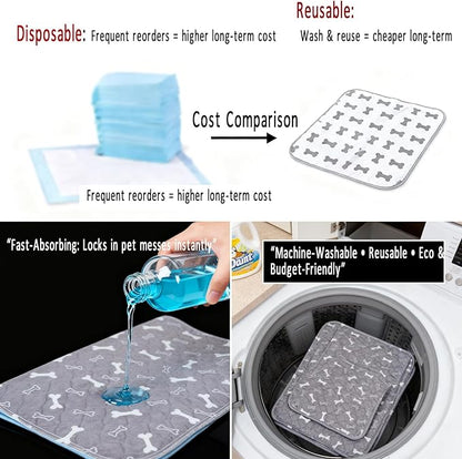 Puppy Pad with Pheromones, Puppy Pad Pee Pads, 100% Waterproof Reusable Washable Pee Pads for Dog & Cat, Absorbent/Leak-Proof/Anti-Slip Pet Training Pads (Gray, M:27.6×31.5"（Pack of 2）)