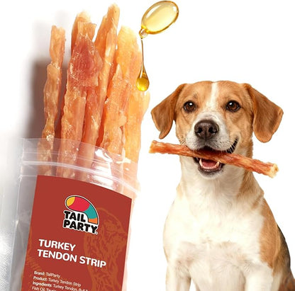TailParty Turkey Tendons for Dogs with Fish Oil & Taurine: All-Natural Dental Chew Stick, Rawhide Alternative, Long-Lasting Training-Reward Treats for Health-Conscious Pet Owners