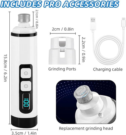 Dog Nail Grinder Super Quiet 2025 New Electric Pet Nail Grinder with LED Lights, USB Rechargeable, Cordless and 2 Speeds, Painless Nail Trimmer for Dogs and Cats Small to Large Pets (White-BK)