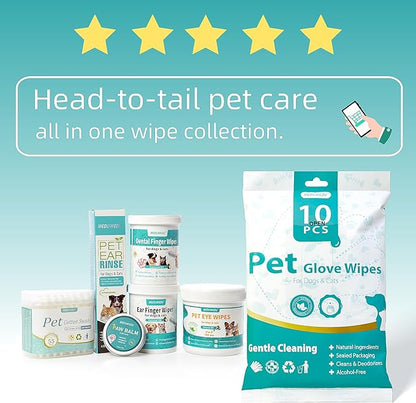 Dental Care Finger Wipes 60 Counts,Teeth Cleaning Finger Wipes for Dogs & Cats,Reduces Plaque & Supports Oral Freshness, Unscented