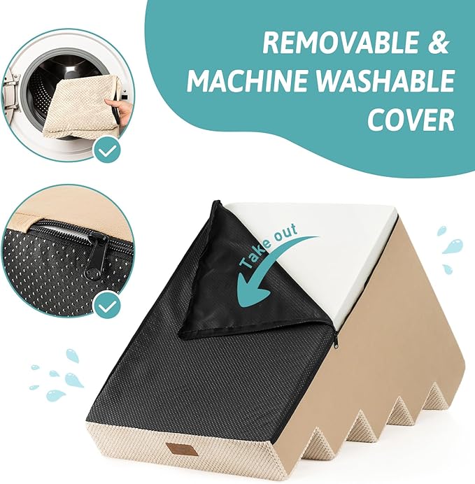 Dog Stairs for Small Dogs, 5 Tier Wider Pet Stairs for High Beds, 23.6" H Non-Slip Dog Steps for Old Cats, Puppies, Small Medium Dogs, 19.7x29.5x23.6 inch, Beige