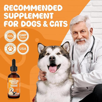 Liquid Glucosamine for Dogs, Chondroitin MSM Dog Drops for Hip & Joint Pain Relief, Joint Supplement Drops for Cats Mobility Support, Hip and Joint Liquid for Pets All Breeds Small Medium Large 60ml