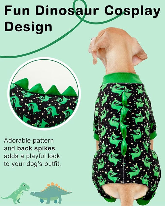 CuteBone Dinosaur Costume Dog Pajamas, Stretchy Spandex Crystal Velvet Sleepwear Coat for Small Dogs, Soft & Warm Pet Outfit Clothes for Cold Weather, Cozy Pullover Design COSP14-4XL
