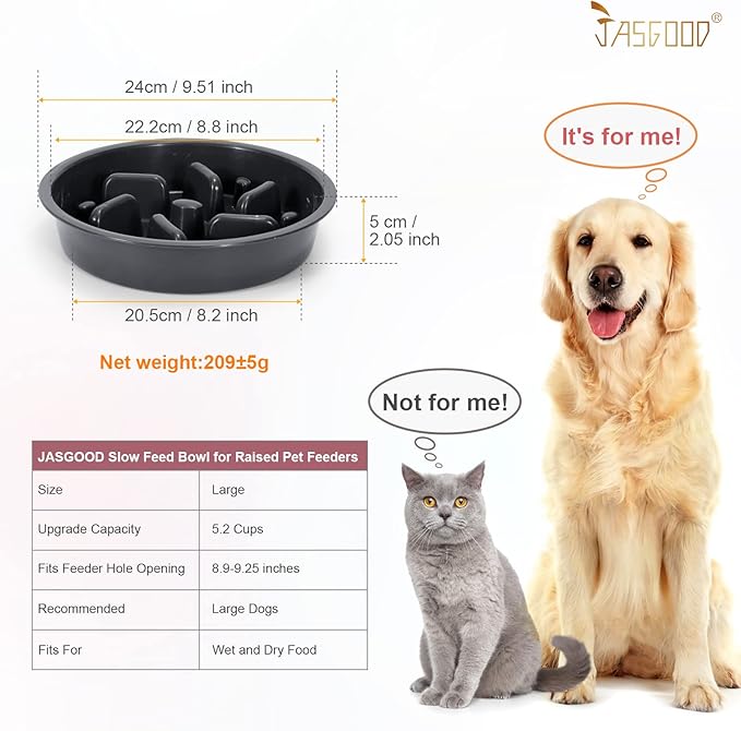 JASGOOD Largr Dog Slow Feeder Bowl - Reduce Slip Puzzle Bowl for Elevated Diners - Dark Gray, Fit Opening 8.9"-9.25"