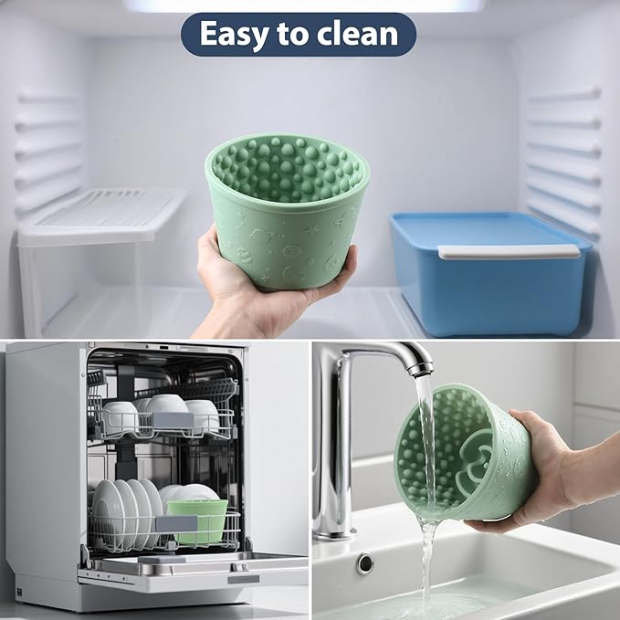 Dog Slow Feeder Lick Bowl - Non-Slip Licking Treat Dispenser for Small Medium Large Dogs, Promotes Anxiety Relief & Prevents Choking, Easy to Clean Feeding Bowl (Green, L)