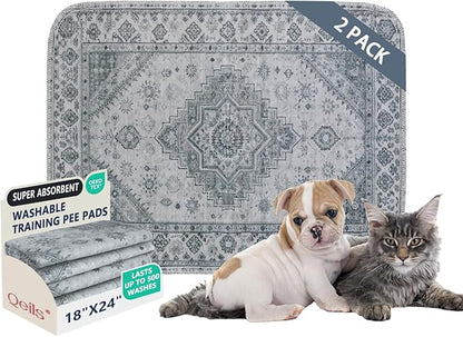 Qeils Washable Pee Pads, Reusable Puppy Pads Super Absorbent Leakproof Dog Training Pads, Non-Slip Wee Wee Pads for Crate, Floor, Potty Pads Feeding Mat Dog Pee 2 Pack 18"x24"