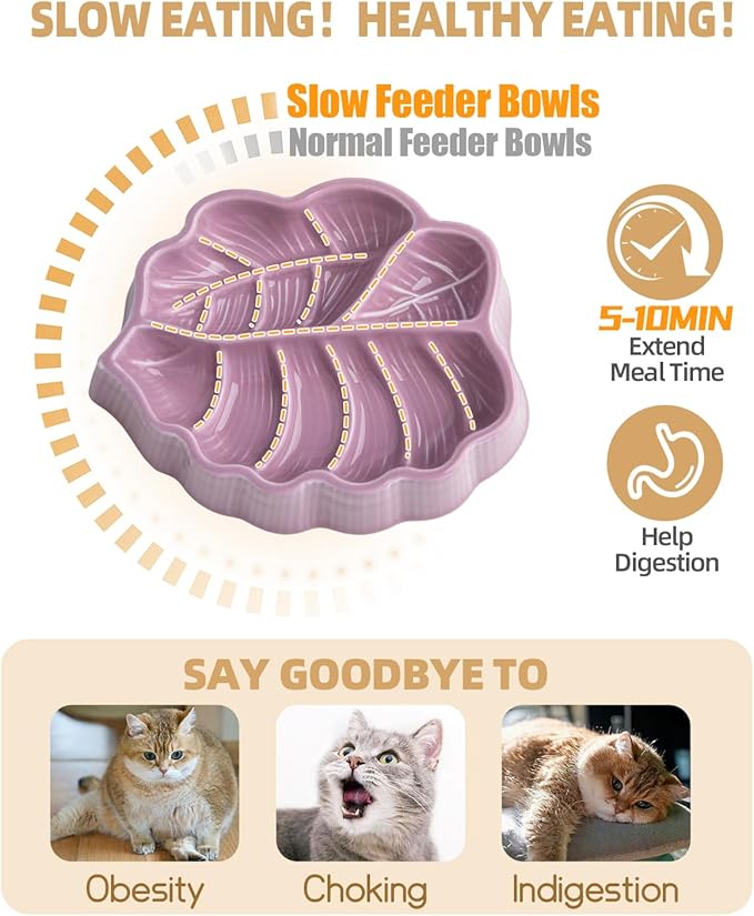 Slow Feeder Dog Bowl, 0.44 Cups Ceramic Dog Food Dish for Fast Eaters Small Breed, Puzzle Bowl for Small Dogs and Cats(Dark Purple)