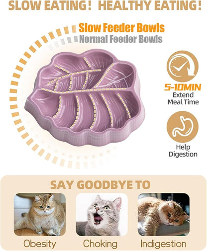 Slow Feeder Dog Bowl, 0.44 Cups Ceramic Dog Food Dish for Fast Eaters Small Breed, Puzzle Bowl for Small Dogs and Cats(Dark Purple)