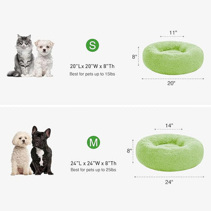 Love's cabin 20in Cat Beds for Indoor Cats - Cat Bed with Machine Washable, Waterproof Bottom - Light Green Fluffy Dog and Pet Calming Cushion Bed for Joint-Relief and Sleep Improvement