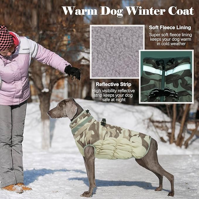 Lelepet Warm Dog Winter Coat Dog Coats for Large Dogs Waterproof Dogs Jacket with Harness Built in Reflective Cold Weather Coats Windproof Zip-Up Winter Fleece Vest Snowsuit Pitbull Desert Camo XXL