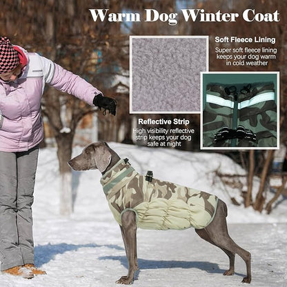 Lelepet Warm Dog Winter Coat Dog Coats for Large Dogs Waterproof Dogs Jacket with Harness Built in Reflective Cold Weather Coats Windproof Zip-Up Winter Fleece Vest Snowsuit Pitbull Desert Camo XXL