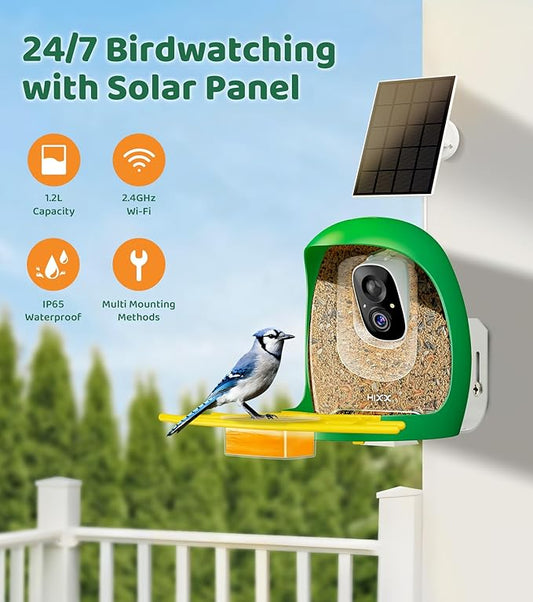 HIXX Smart Bird Feeder with Camera, AI Identify Birds & Auto Capture, 2K HD Live Camera Birdwatching with Color Night Vision for Bird Lovers Gifts (Green)
