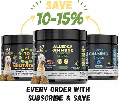 Googipet Dog Allergy Chews, Seasonal Dog Allergy Relief & Itchy Skin Relief, Skin & Coat Supplement +Bee Pollen, Colostrum, Coconut Oil, Probiotics, & Omega 3 Fish Oil for Dogs