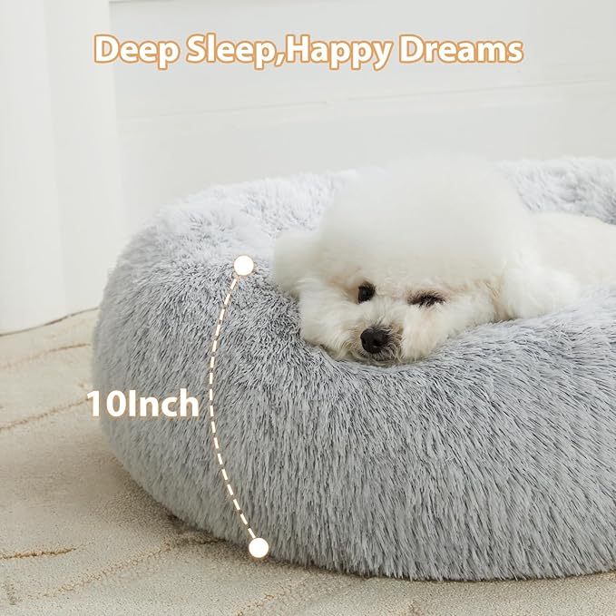 WNPETHOME Donut Dog Beds Large Sized Dog,Anti-Anxiety Caming Large Pet Bed,Fluffy Faux Fur Plush Puppy Bed，Warming Cozy Soft Round Bed for Pet, Cat Cuddler Cushion