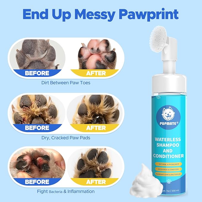 Paw Cleaner for Dogs & Cats,No-Rinse Foaming Dog Paw Cleaner Washer Cleanser,Hypoallergenic & pH-Balanced, 7 fl oz, with Scrubber Brush,Safe for Small, Medium & Large Pet, Puppy Clean Paws