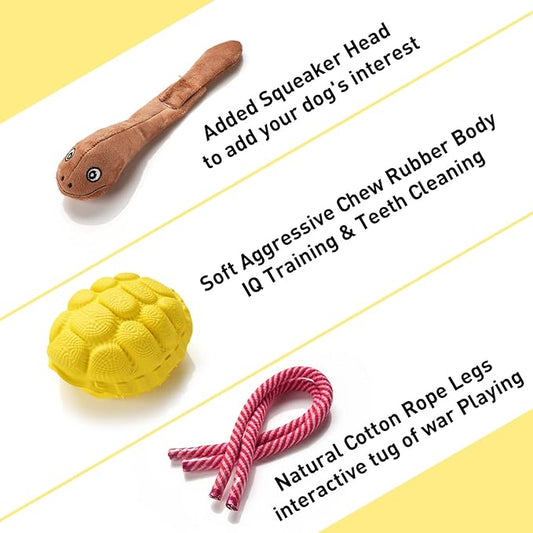 Sedioso Multifunctional Rubber Dog Chew Toy for Middle, Large Dogs - Food Dispensing Puzzle Toy, Aggressive Chewer, Yellow