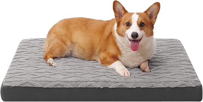 XXL Dog Crate Bed - Soft Fluffy Memory Foam Dog Bed with Anti-Slip Bottom, Machine Washable Pet Bed for Extra Large Dogs (47"x29"x4", Grey)