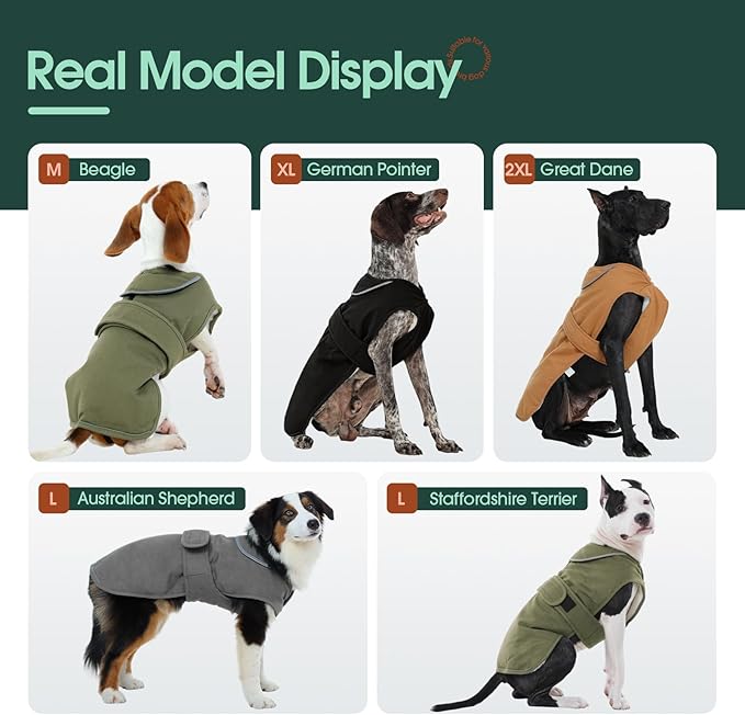 Kuoser Canvas Dog Coat, Warm Dog Jacket Reflective Fleece Pet Cold Weather Coat, Warm Doggie Clothes Waterproof Winter Vest with Zipper Leash Hole for Small Medium Large Dogs, Grey M