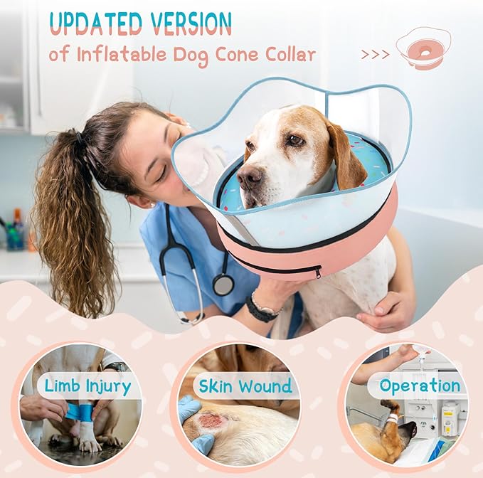 Supet Raised Inflatable Dog Cone Collar to Stop Licking, Soft Dog Cone Alternative After Surgery, Doggie Neck Donut Collar for Small Medium Large Dogs