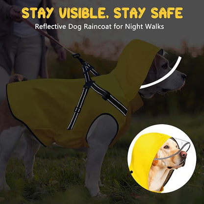 Dog Raincoat: Dog Rain Jacket with Reflective Harness & Removable Hood | Waterproof Dogs Rain Coat Poncho for Large Medium Small Dogs Puppies (Yellow - XL)