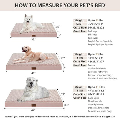 WNPETHOME Orthopedic XL Dog Bed for Crate, Waterproof Extra Large Dogs Bed with Removable Washable Cover, Multi-Needle Quilting Dogs Crate Bed