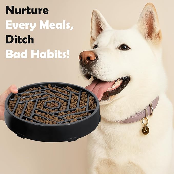 TOBYTO Slow Feeder Dog Bowls Large Medium Breed,Anti-Choking Slow Eating Dog Food Bowl,Non Slip Pet Slower Food Feeding Bowls Large Puzzle Slow Feeder Bloat Stop Maze Dog Dishes,Black