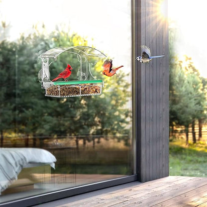 BPYOT Clear Acrylic Window Bird Feeder for Outside with 4 Strong Suction Cups and Detachable Seed Tray, Highly Transparent Outdoor Viewing Birdfeeder, Wild Bird House Box