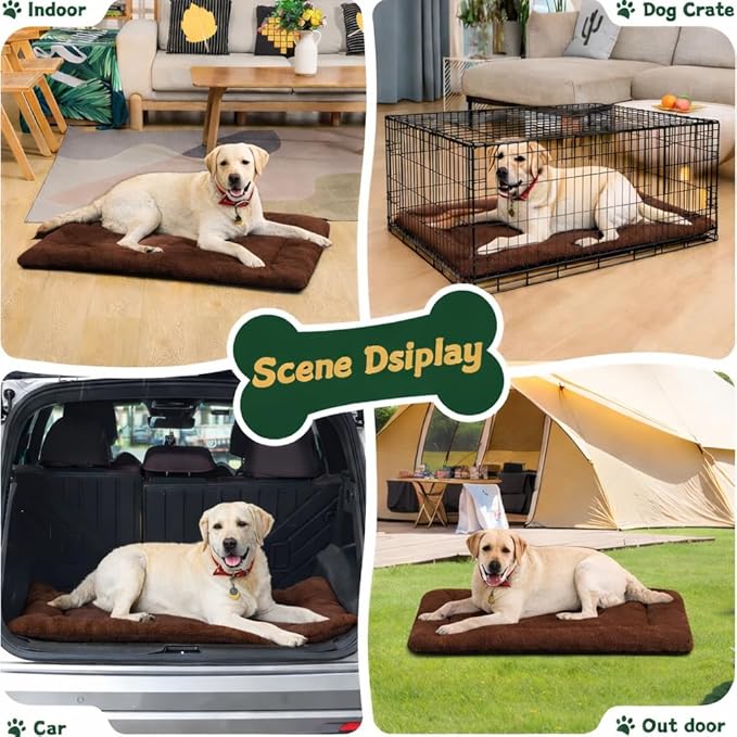 Dog Crate Pad Washable for 48 Inch Crate, Plush Anti-Slip Crate Mat for Large Dogs, XL Kennel Pad for Home, Travel and Training, 48 x 30 Inch, Brown