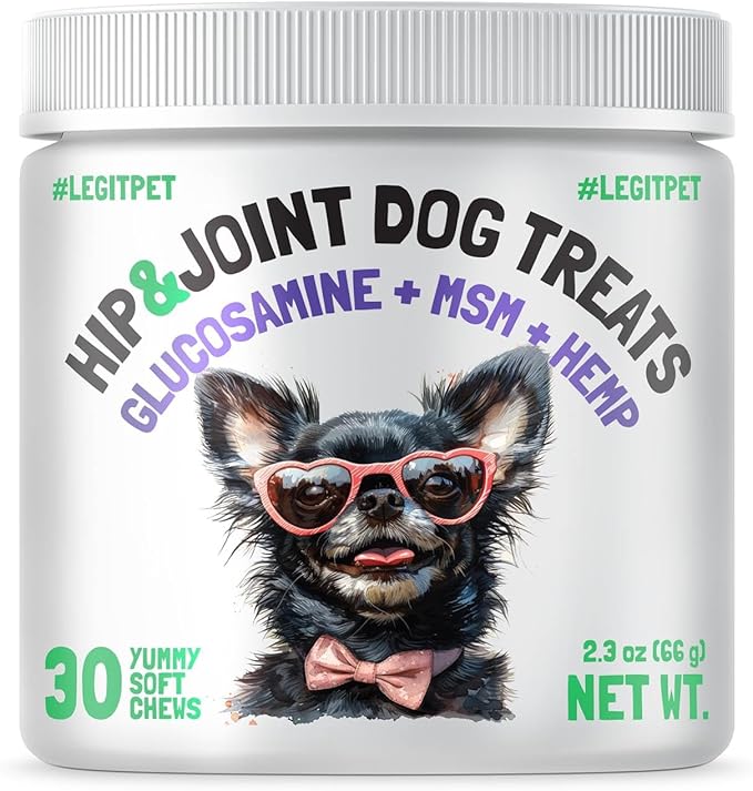 LEGITPET Hemp Hip & Joint Supplement for Dogs Soft Chews Made in USA Functional Glucosamine for Dogs Chondroitin MSM Turmeric Hemp Seed Oil Natural Pain Relief Mobility Advanced Joint 30 Treats