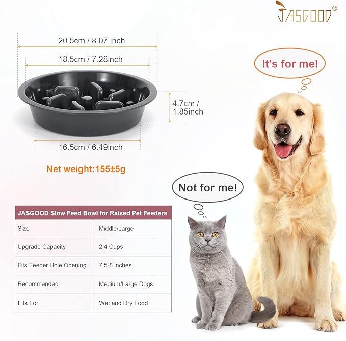 JASGOOD Dog Slow Feeder Bowl - Reduce Slip Puzzle Bowl for Elevated Pet Feeders - Interactive Bloat Stop Dog Dishes - Dark Gray, Fit Opening 7.5"-8"
