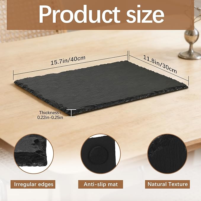 4PCS 16inch*12inch Slate Cheese Board Tray Charcuterie Boards Slate Placemats,Natural Food Contact Safe Stone,Suitable for Sushi, Party, Gift, Fruit, Meat