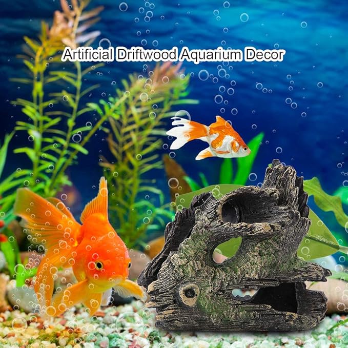 Tyenaza Trunk Aquarium, Aquarium Driftwood Ornaments Resin Wood Trunk Fish Tank Decoration Betta Fish Hideout Caves Decorations for Turtles, Reptiles