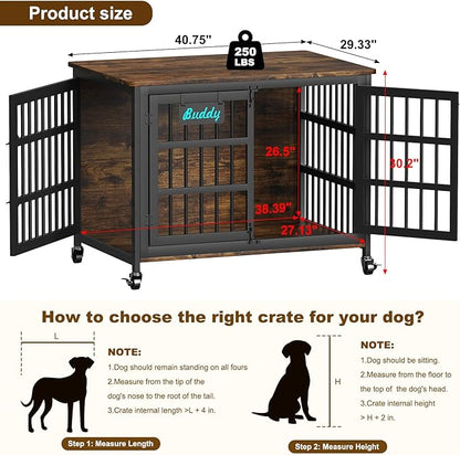 EasyCom 41"/33"/27" Dog Crate Furniture with Name Tag, Heavy Duty Dog Kennel Indoor for Medium Dogs, Double-Doors Sturdy Metal Dog Cage for Anxiety Dog, Decorate House as TV Stand, End Table