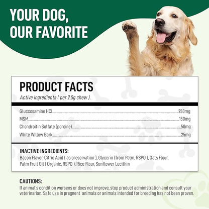 120 Chews Hip and Joint Supplement for Dogs - Glucosamine, Chondroitin & MSM,Arthritis Pain Relief Dog Joint Supplement - Mobility, Flexibility & Cartilage Support- Becon Flavour