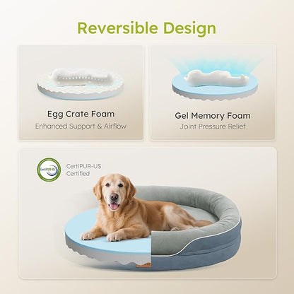 XL Orthopedic Dog Bed, Extra Large Dog Bed, Dog Sofa for Large Sized Dogs with Full-Surround Bolsters, Dual-Sided Dog Cooling Bed with Memory Foam, Washable Sofa with Nonslip Bottom, Dark Grey