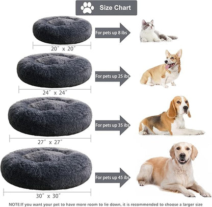 WNPETHOME Calming Dog Bed & Cat Bed, Anti-Anxiety Donut Small Dog Beds, Fluffy Faux Fur Cat Cushion Dogs Beds for Small Dogs and Cats (20 x 20 x 8 Inch, Navy Grey)