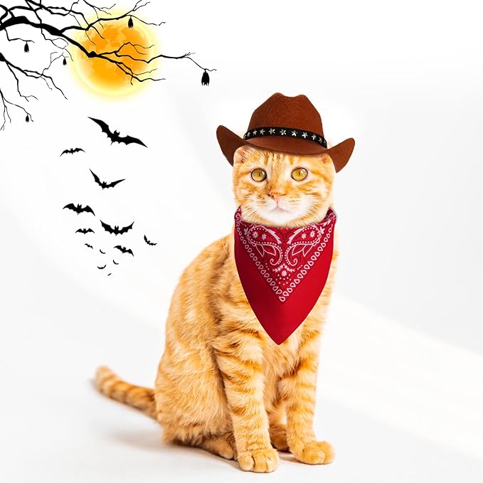 choyaxo Pet Cowboy Costume Halloween Costumes for Dogs Cat Cowboy Hat with Bandana Scarf (Small)